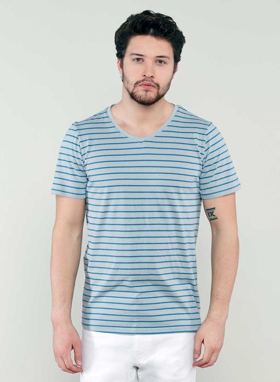 T-Shirt V-Neck Blue Striped 2