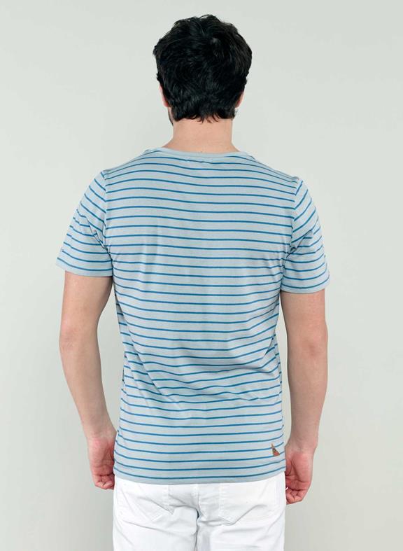 T-Shirt V-Neck Blue Striped 4