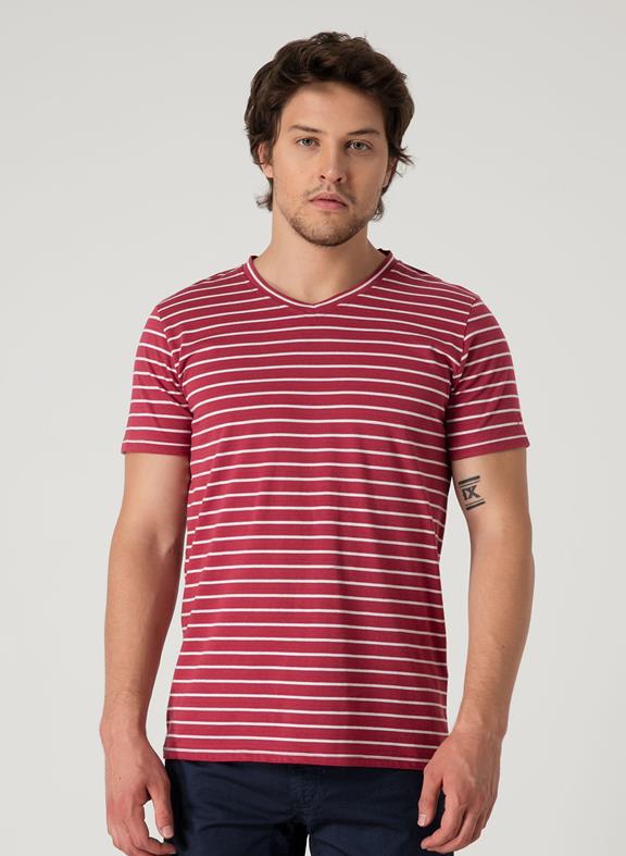 T-shirt V-neck Striped Red van Shop Like You Give a Damn