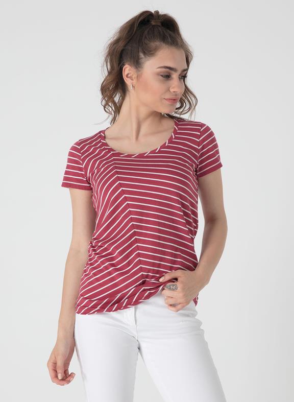 T-Shirt Red Stripe Asymmetrical Cut via Shop Like You Give a Damn