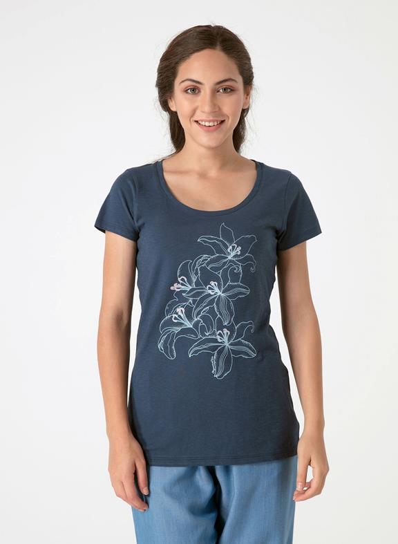 T-Shirt With Lily Motif Dark Blue from Shop Like You Give a Damn