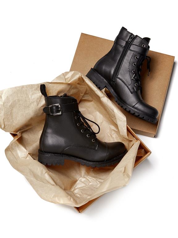 Buckled Work Boots Donkerbruin via Shop Like You Give a Damn