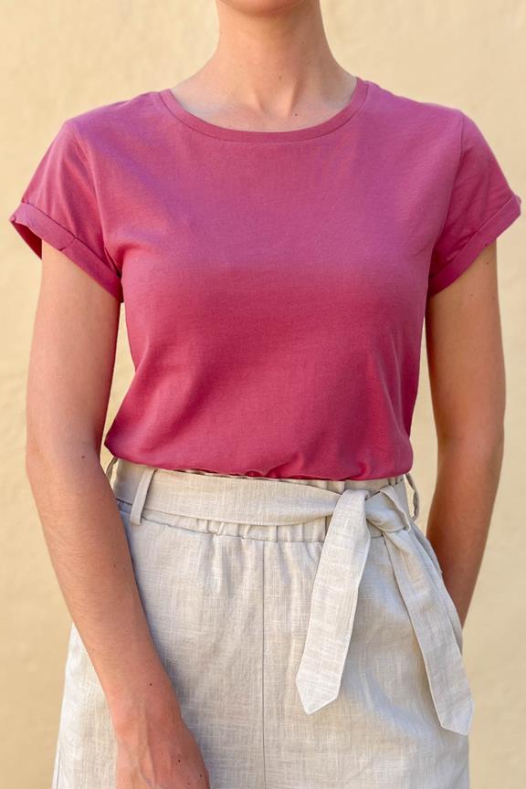 T-Shirt Opgerolde Mouw Roze 2