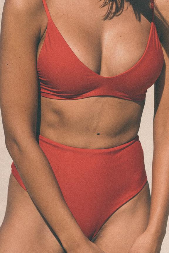 Mahina High Waisted Bikini Bottom - Red 4