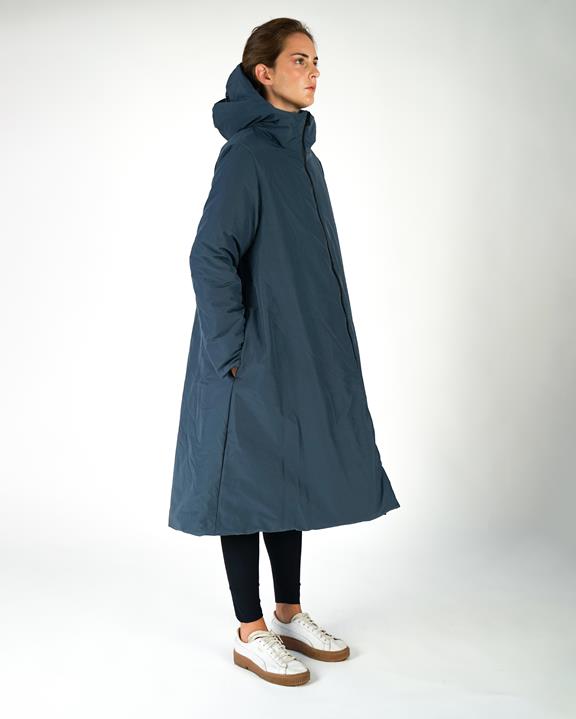 Rain Coat A-Line Long Blue 2