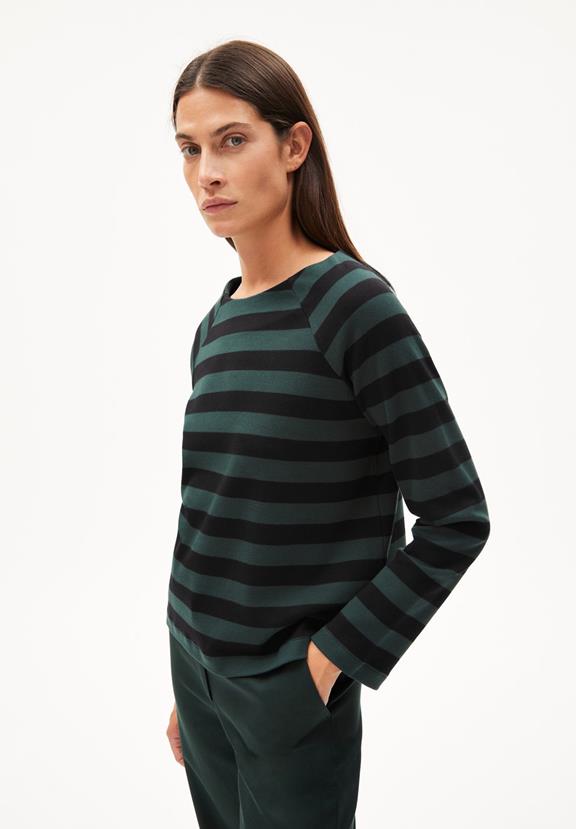 Sweater Delaa Stripe Dark Scarab Green 2