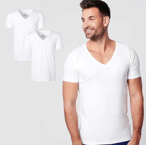 T-Shirt Deep V-Neck 2-Pack White 1