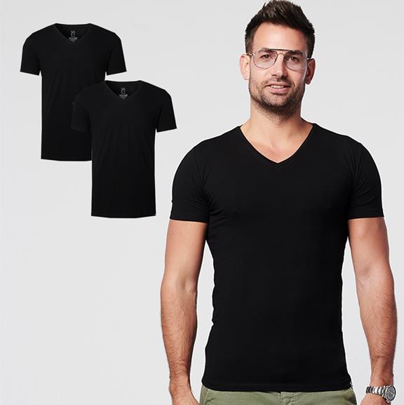 T-Shirt Regular V-Hals 2-Pack Zwart 1