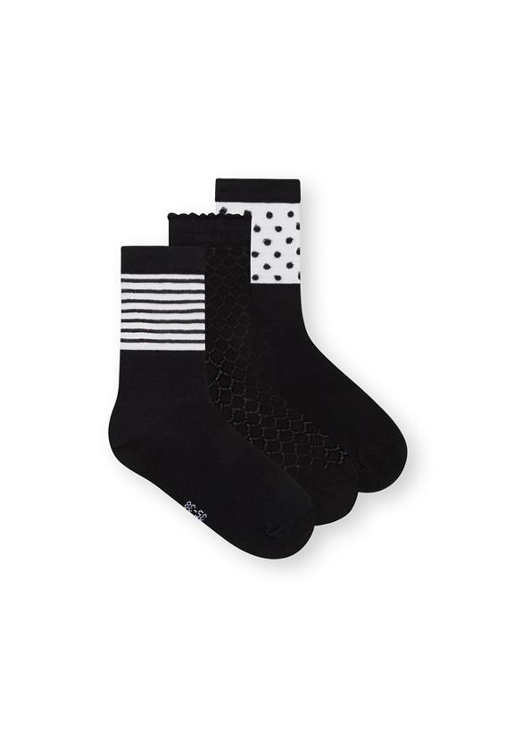 3 Pack Mid Socks Black Romance/Dots/Stripes 1