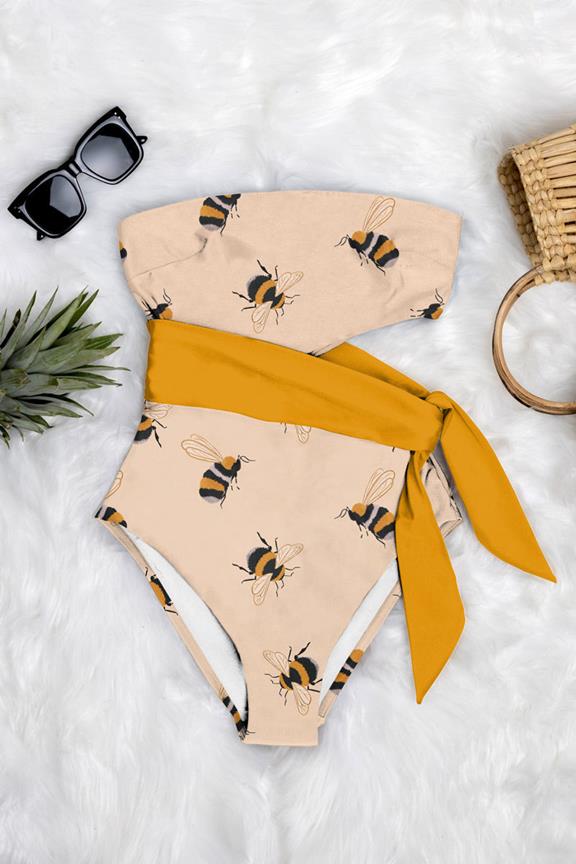 Swimsuit Side-Tie One-Piece Bea Bumblebee Print On Creme 1