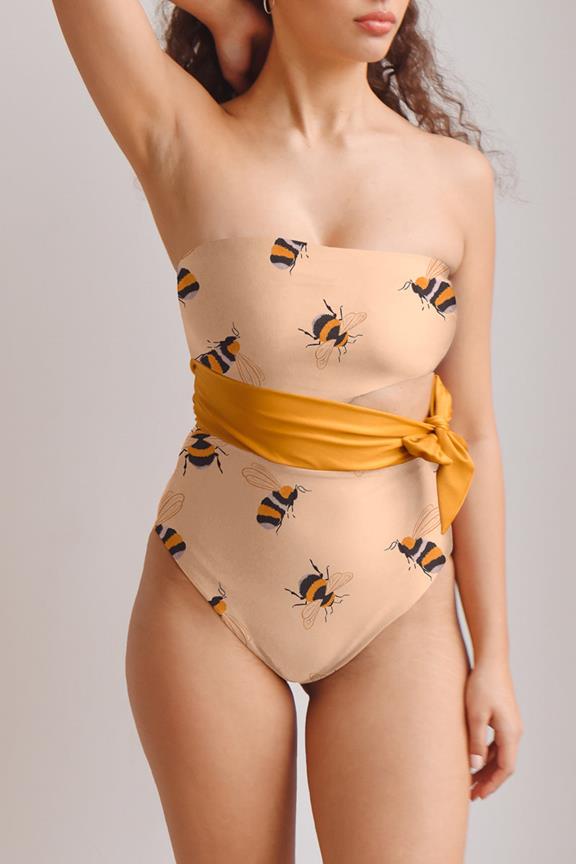 Swimsuit Side-Tie One-Piece Bea Bumblebee Print On Creme 2