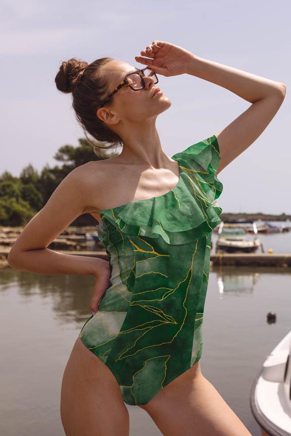 Swimsuit Ruffled One-Piece Jade Gradient Print Green 2