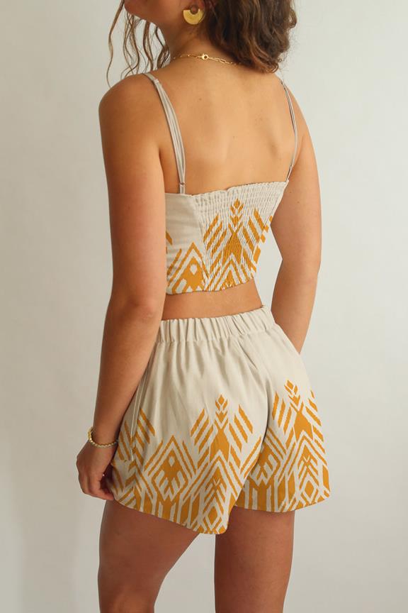 Crop Top And Shorts Set Amber Gold Symmetrical Print On Blanc 3