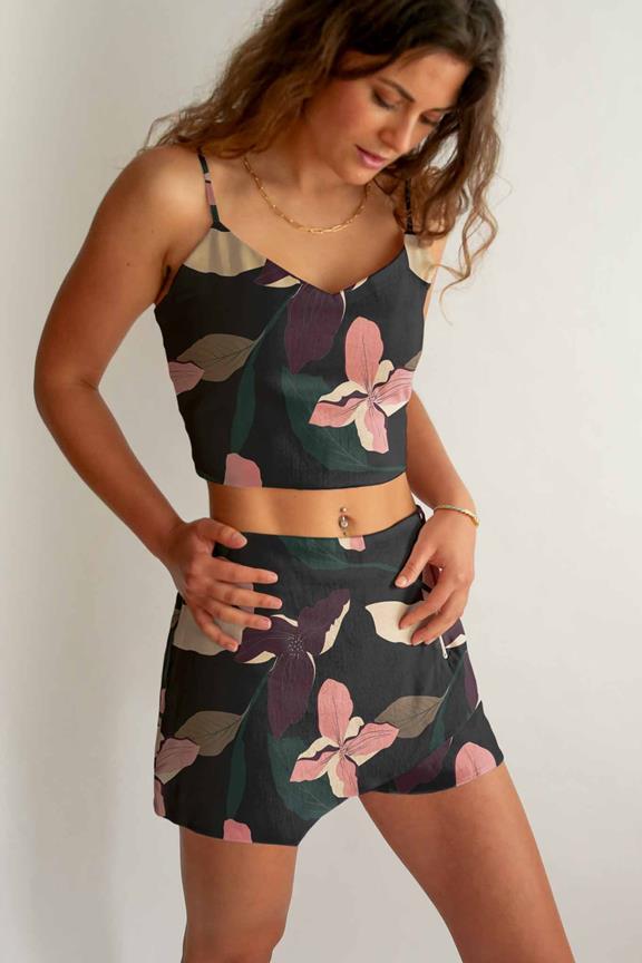 Crop Top And Shorts Set Athena Lily Posy Print On Green 3
