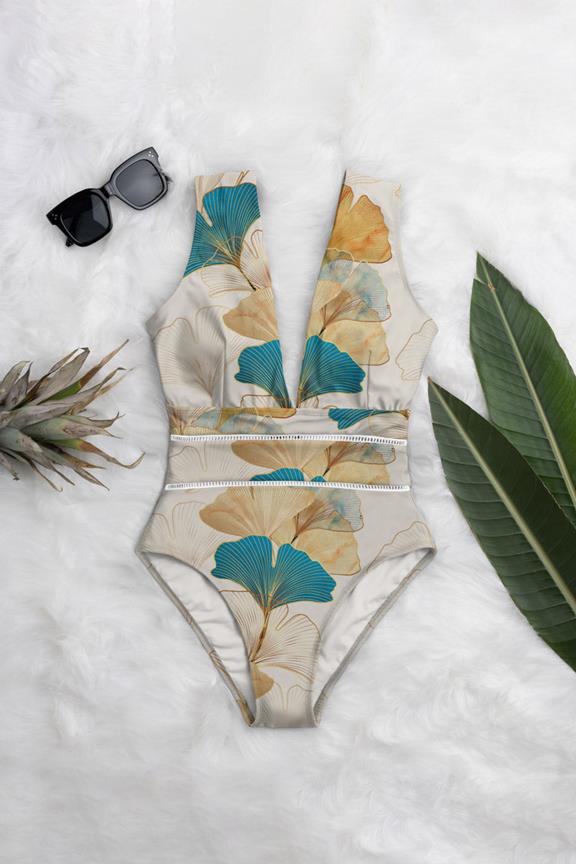 Swimsuit Deep Plunge One-Piece Leah Floret Print On Cotton 1