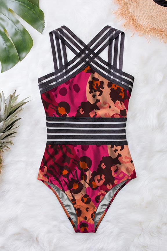 Swimsuit Crossover One-Piece Alanis Fusion Print In Fuschia Dark Pink 2