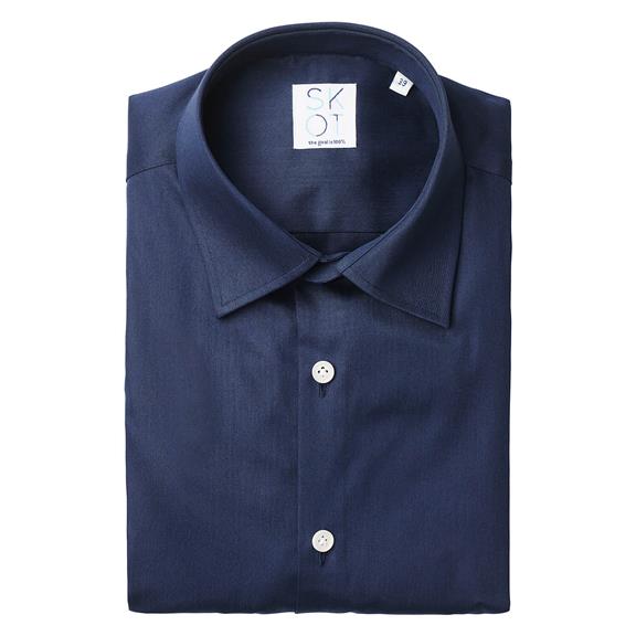 Overhemd - Slim Fit - Marineblauw Satijn 2