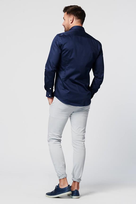 Overhemd - Slim Fit - Marineblauw Satijn 4