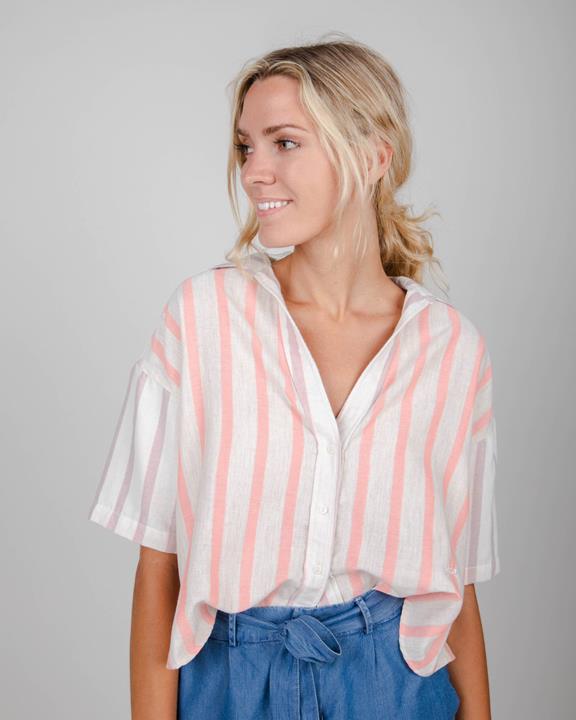 Blouse Mix Oversize Cropped Coiro Pink & White 1