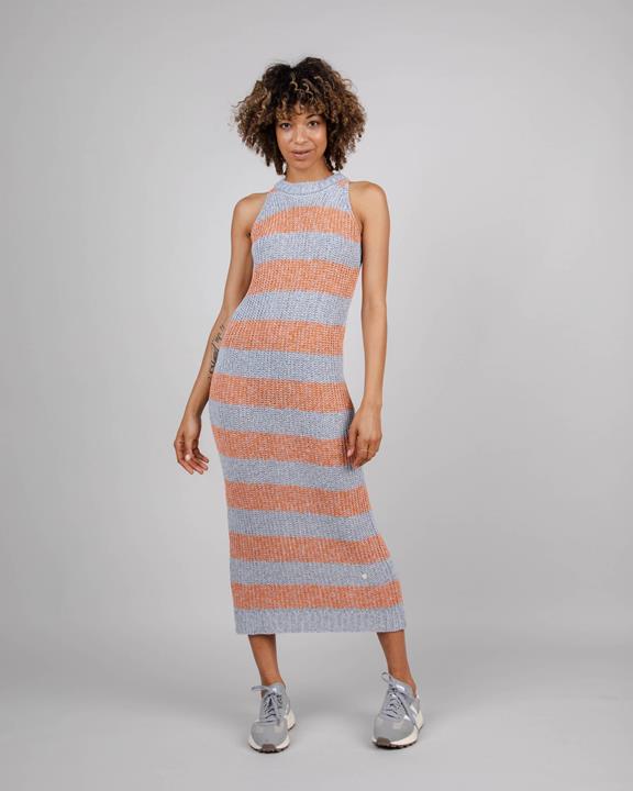 Dress Knitted Long Stripes Orangine Blue & Orange 1