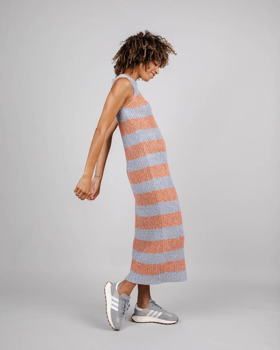 Dress Knitted Long Stripes Orangine Blue & Orange 2