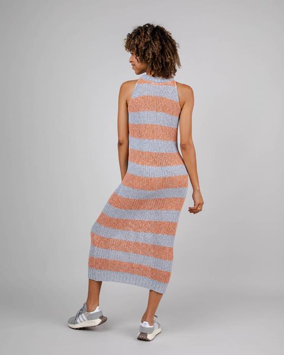 Dress Knitted Long Stripes Orangine Blue & Orange 4