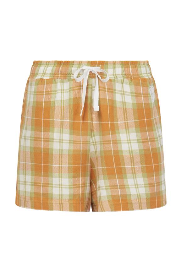 Pyjama Shorts Set Women's Jim Jam Off White & Orange Check 2