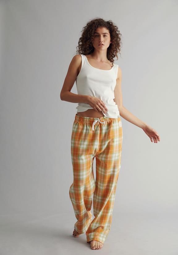 Pyjama Trousers Set Women's Jim Jam Off White & Orange Check 1