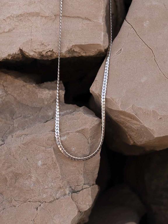 Halskette Elegant Flache Platte Silber 2