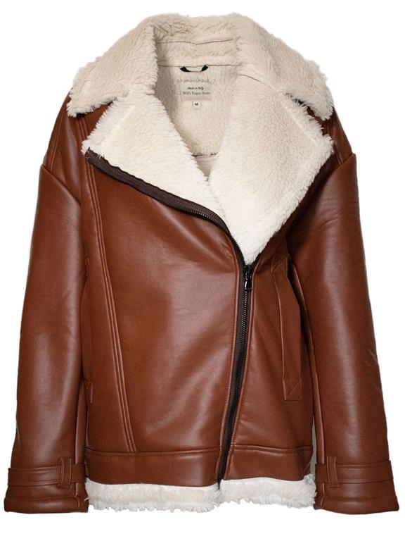 Dames Oversized Gerecycled Vegan Schapenvacht Pilotenjack Bruin Vegan Leer from Shop Like You Give a Damn