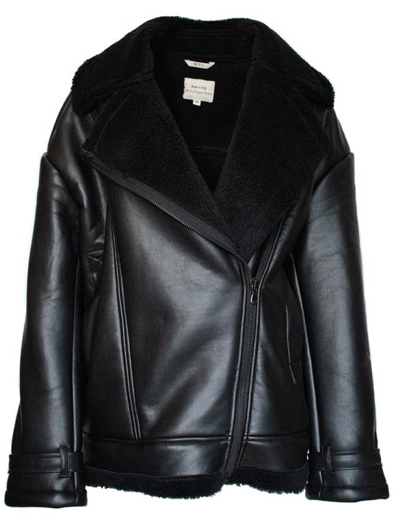 Dames Oversized Recycled Vegan Shearling Aviator Jacket Black from Shop Like You Give a Damn