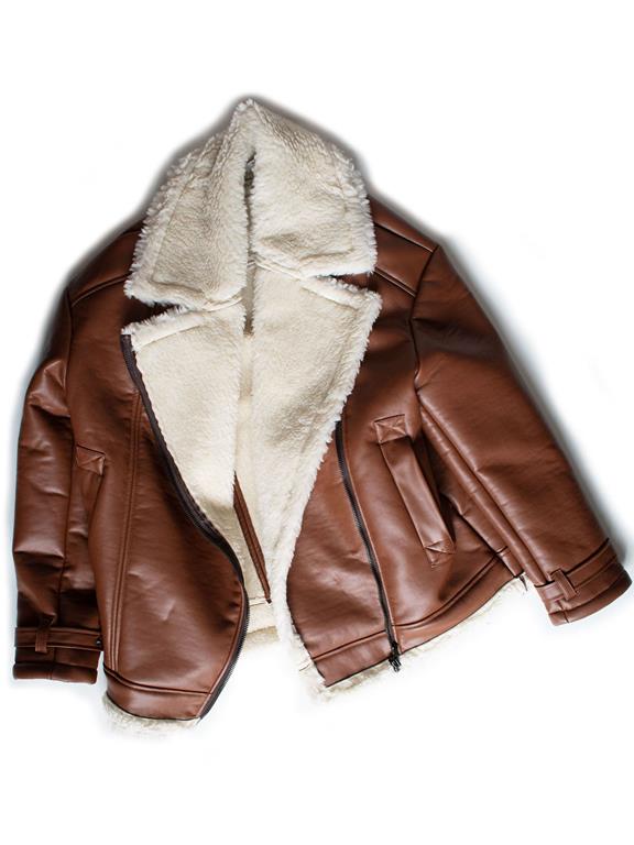 Heren Oversized Recycled Vegan Shearling Aviator Jacket Brown from Shop Like You Give a Damn