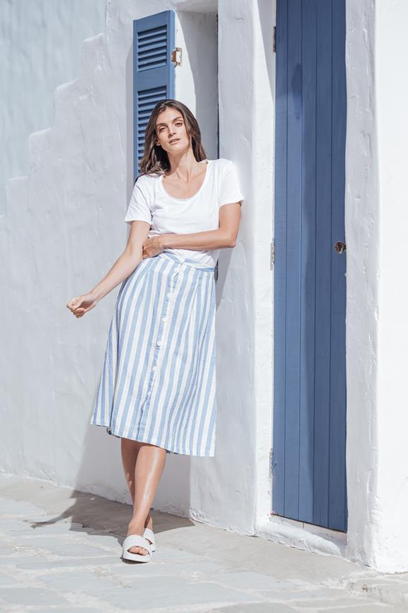 Midi Skirt Striped Off White & Blue 1