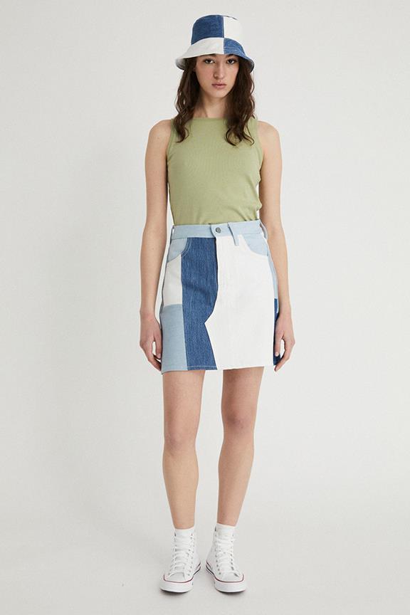 Short Skirt Upcycled White & Blue 1