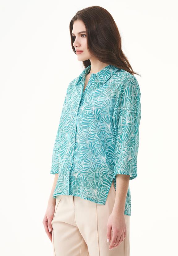 Voile Blouse Bloem Smaragdblauw 3