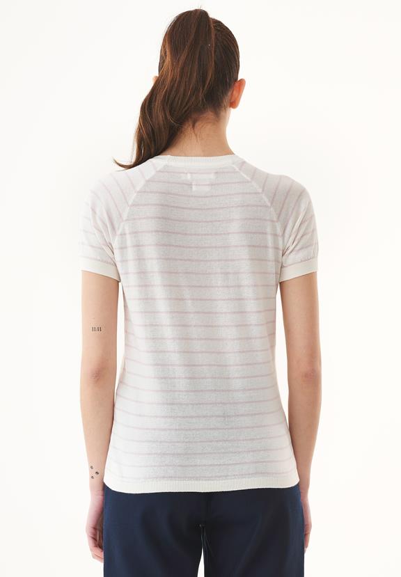 T-Shirt Met Strepen Fijn Gebreid Zacht Roze & Gebroken Wit 4