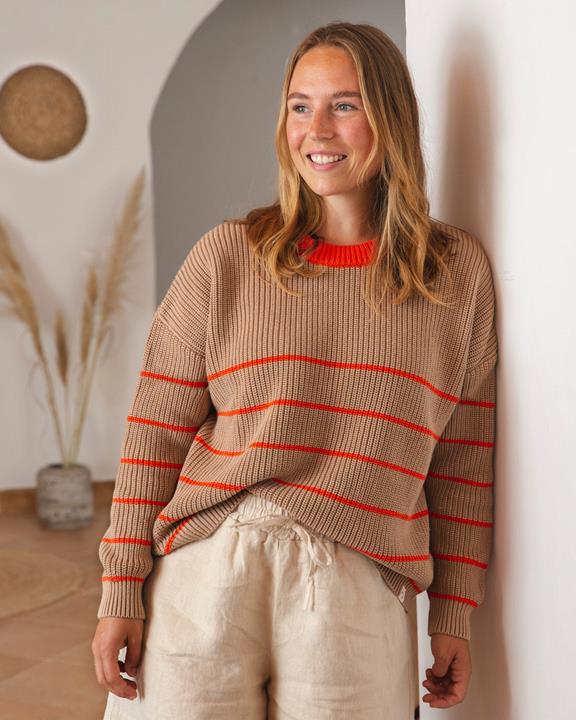 Sweater Everyday Brown & Red Poppy Stripes 1