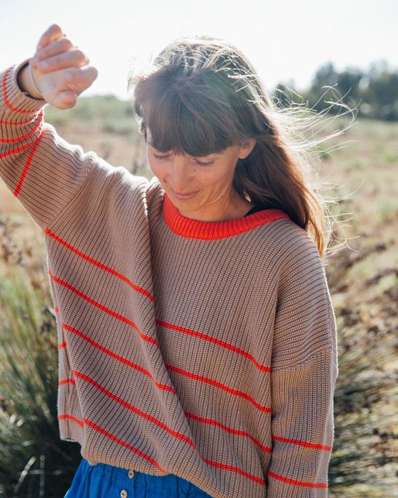 Sweater Everyday Brown & Red Poppy Stripes 4
