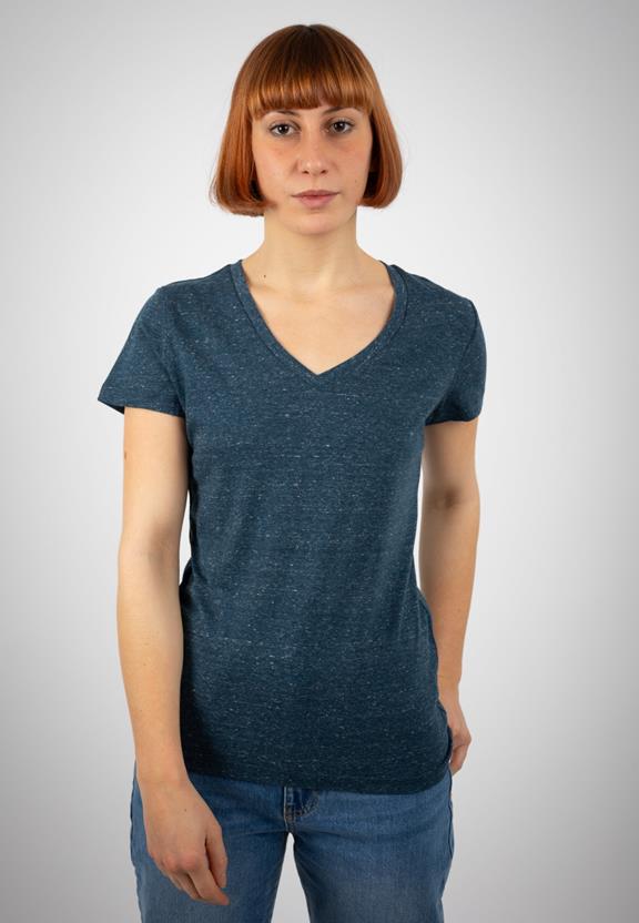 T-Shirt V-Ausschnitt Evoker Dark Heather Denim Blau 1