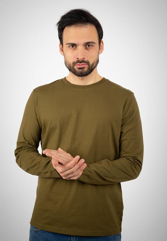 T-Shirt Shuffler Met Lange Mouw Brits Khaki Groen 1