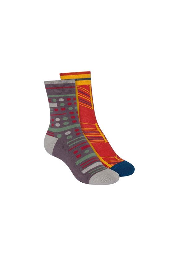 Mid Socks 2x Pack Warm Fancy Visgraat Steenrood & Geometrisch Mix Donkergrijs 1