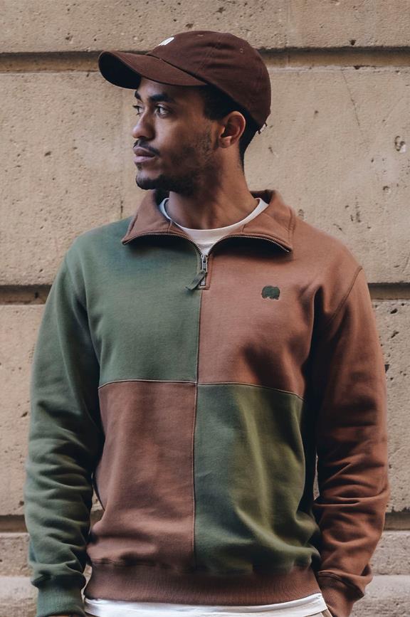 Sweater Half Zip Color Block Olive Green & Woods Brown 2