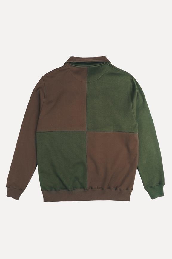 Sweater Half Zip Color Block Olive Green & Woods Brown 3