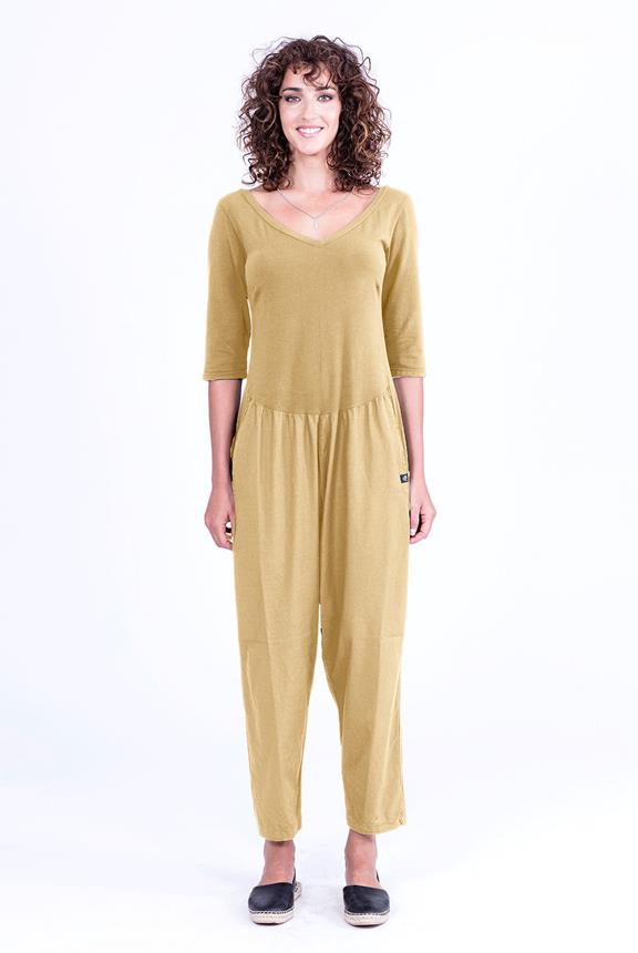 Jumpsuit Midnight Mono Camel Geel via Shop Like You Give a Damn