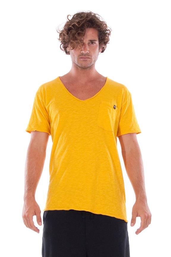 T-Shirt V Neck Wild Pocket Old Gold Yellow from Shop Like You Give a Damn
