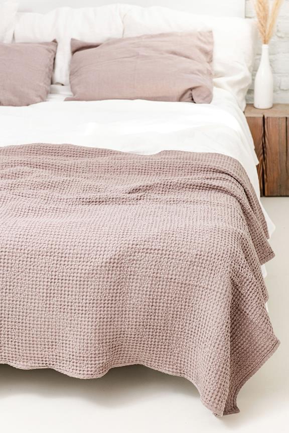 Linen Waffle Bed Throw Rosy Brown 3