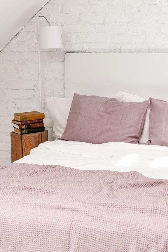 Linen Waffle Bed Throw Dusty Rose 1