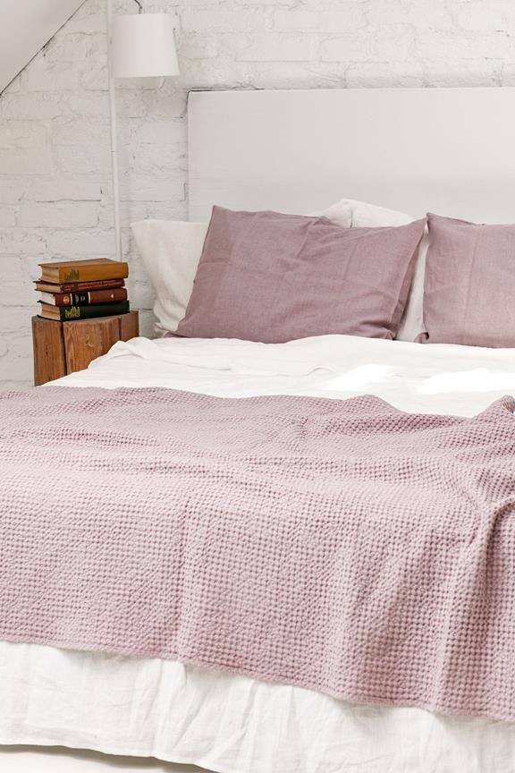 Linen Waffle Bed Throw Dusty Rose 4