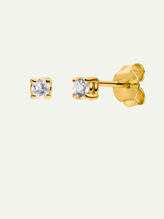 Earrings Birthstone April 14k Real Gold & Rock Crystal 1