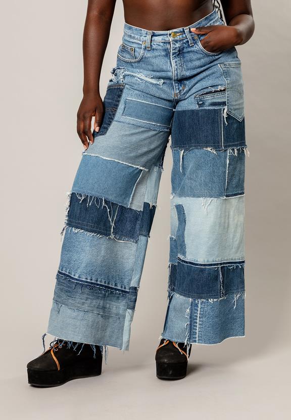 Jeans Upcycled Patchwork Nova Customized Light Blue Denim Shades 2
